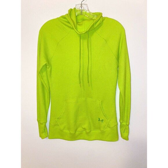 Under Armour Size Small Waffle Knit Sweater Pullover Funnel Neck Lime Neon Green - Picture 1 of 6